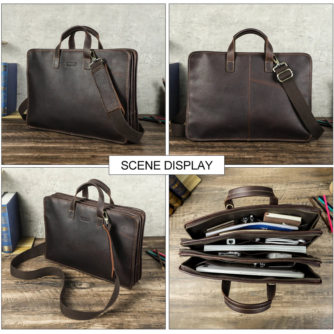 Leather Briefcase – 14" Laptop Business Handbag Tote