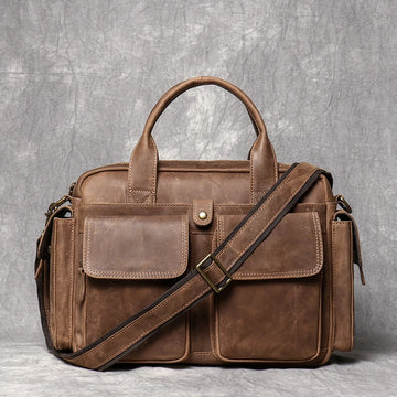 Crazy Horse Leather Briefcase with Laptop Compartment