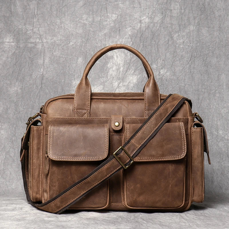 Crazy Horse Leather Briefcase with Laptop Compartment