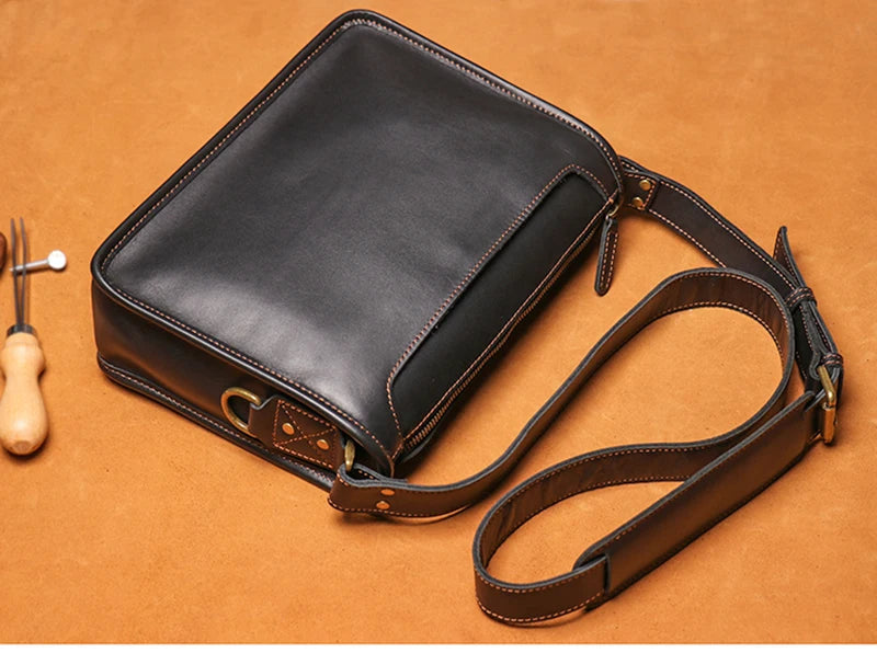 Crazy Horse Leather Messenger Bag with Laptop Compartment