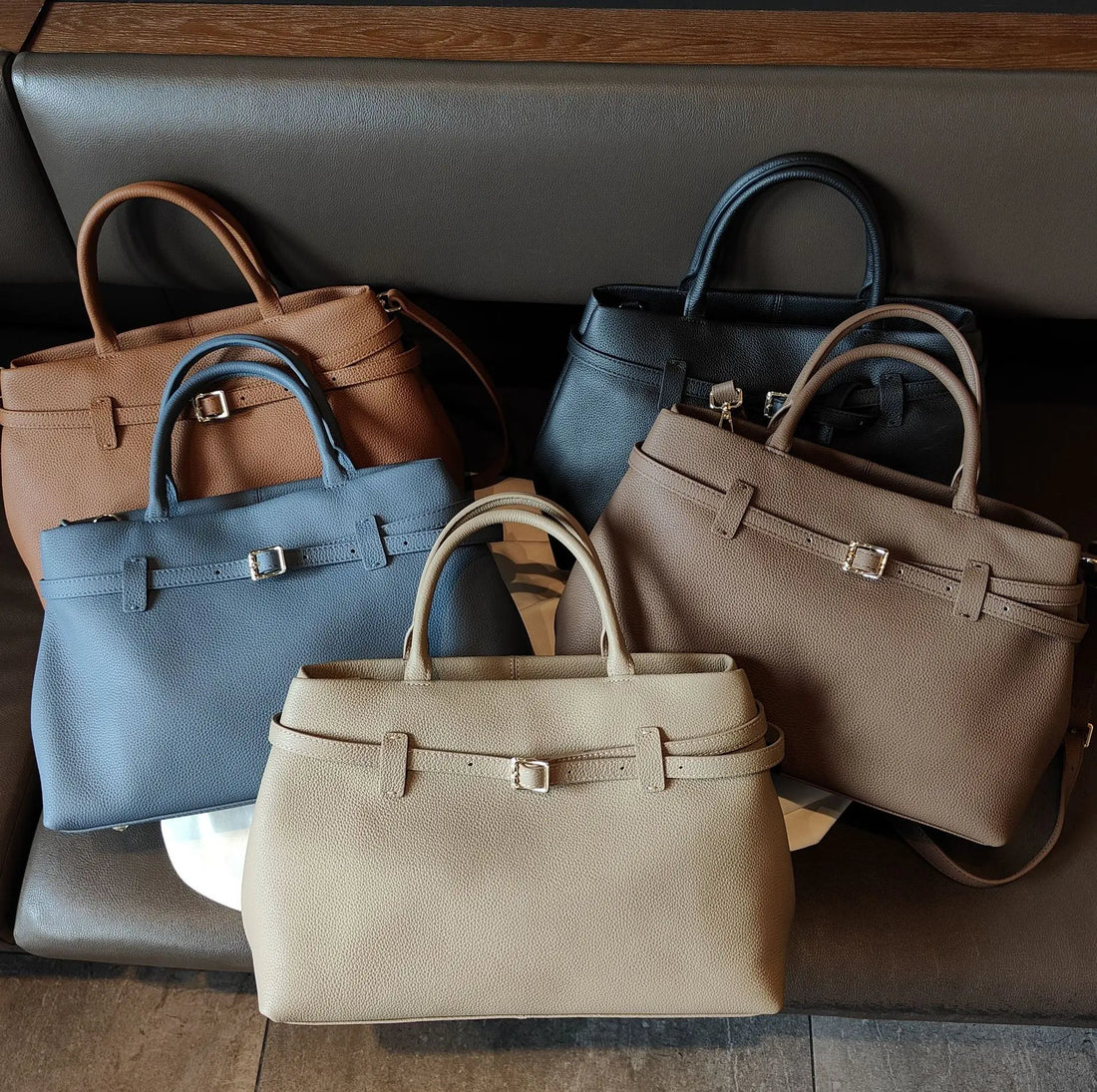 Grey Leather Tote Bag Women Large Capacity