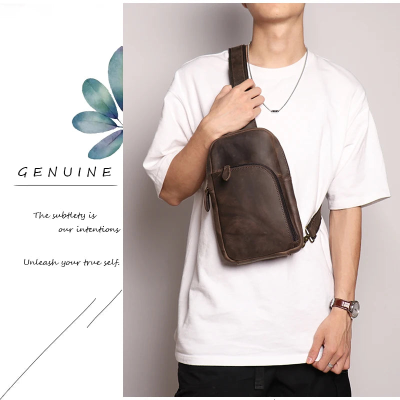 Leather Sling Bag – Compact Crossbody Chest Pack for Daily Use