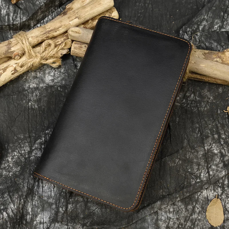 Men's Genuine Leather Clutch Wallet Double Layer Zipper