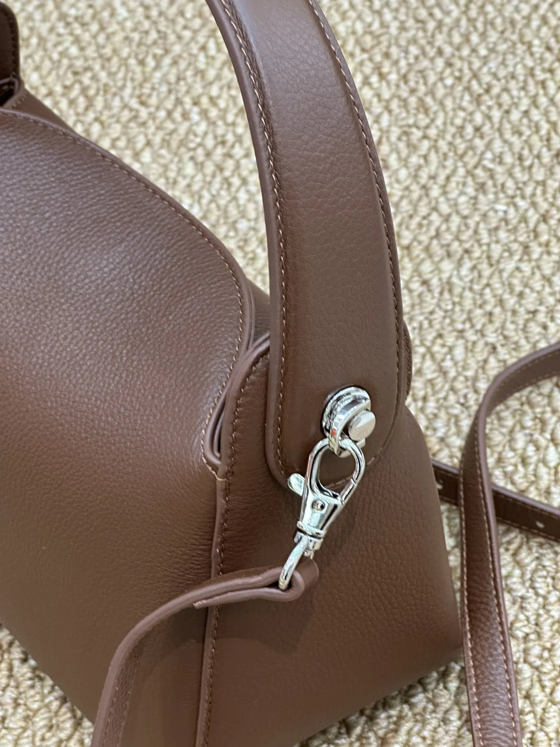 Beige Yellow Leather Tote Bag - Magnetic Closure Shoulder Handbag