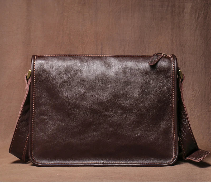 Crazy Horse Leather Messenger Bag with Laptop Compartment