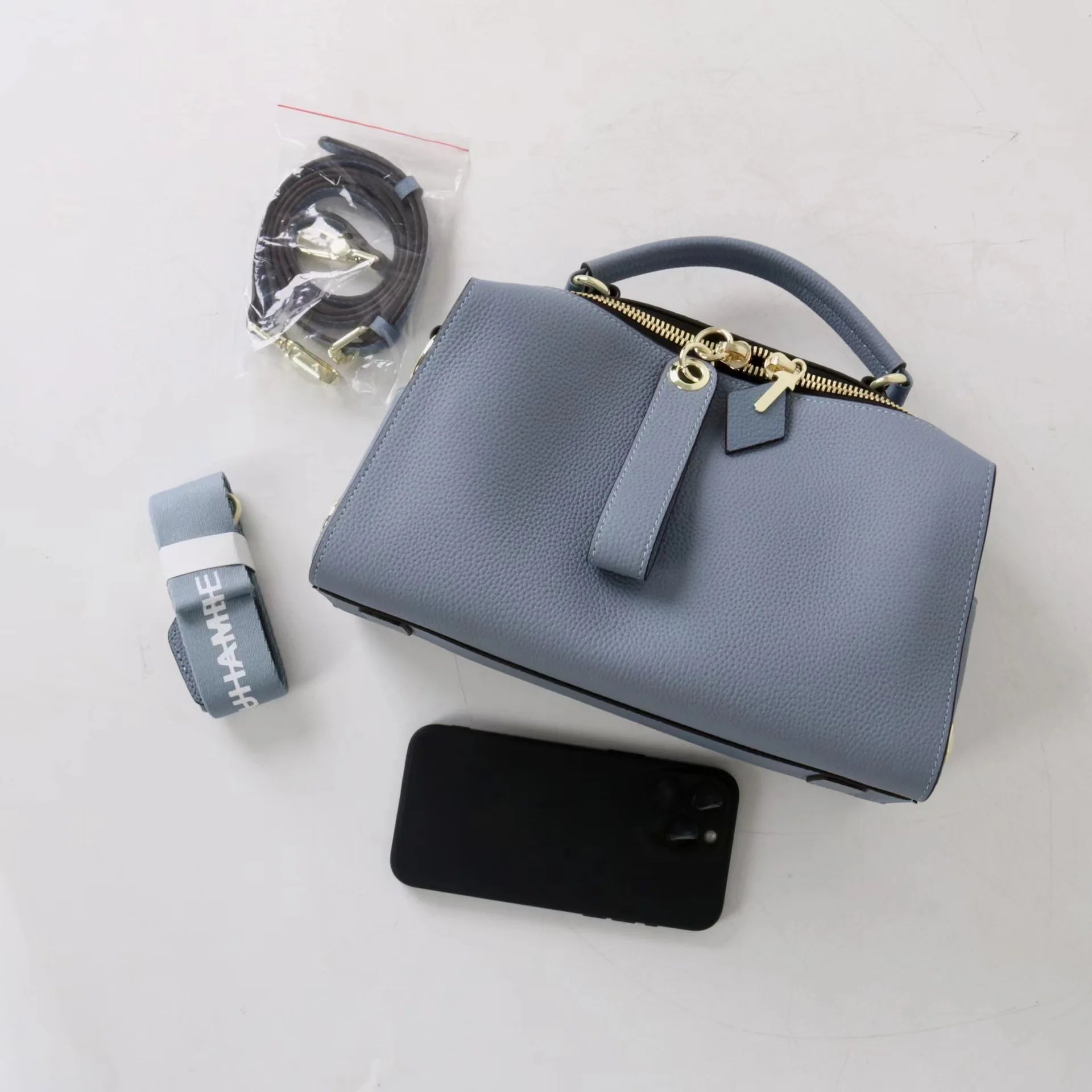 Beige Leather Bowling Tote