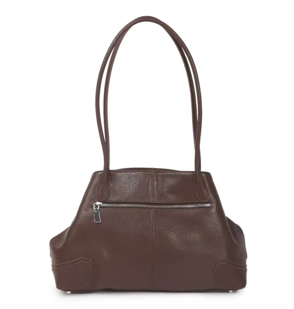 Beige Coffee Leather Tote Bag