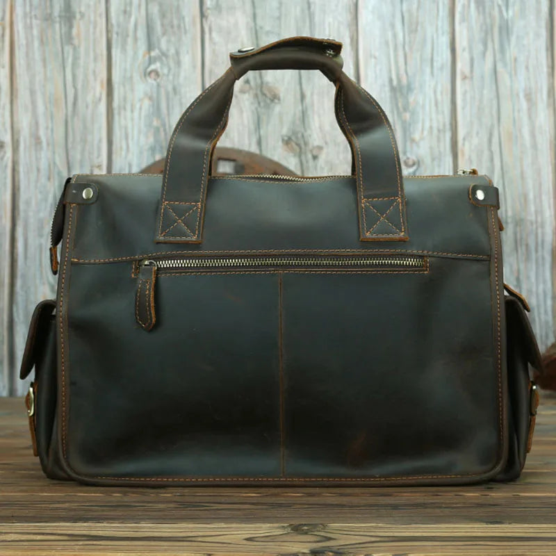 Crazy Horse Leather Messenger Briefcase for Men - 15 Inch Laptop Bag