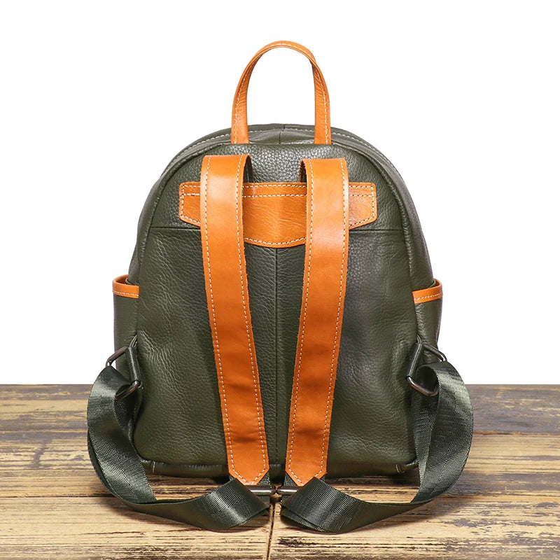 Leather Backpack with Vintage Design - Compact Daily Carry