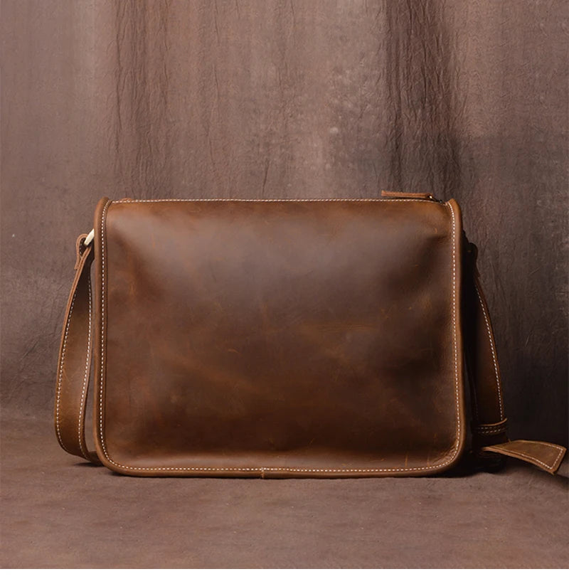 Crazy Horse Leather Messenger Bag with Laptop Compartment