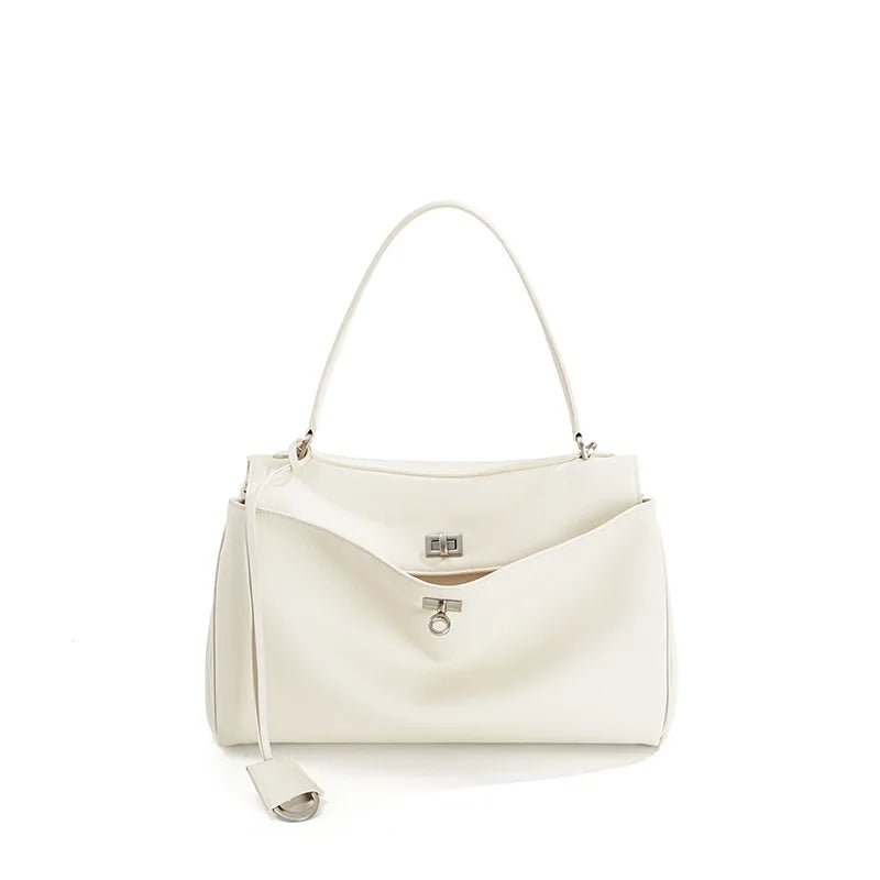 Leather Tote Bag – Large Capacity Shoulder Bag with Lock Closure