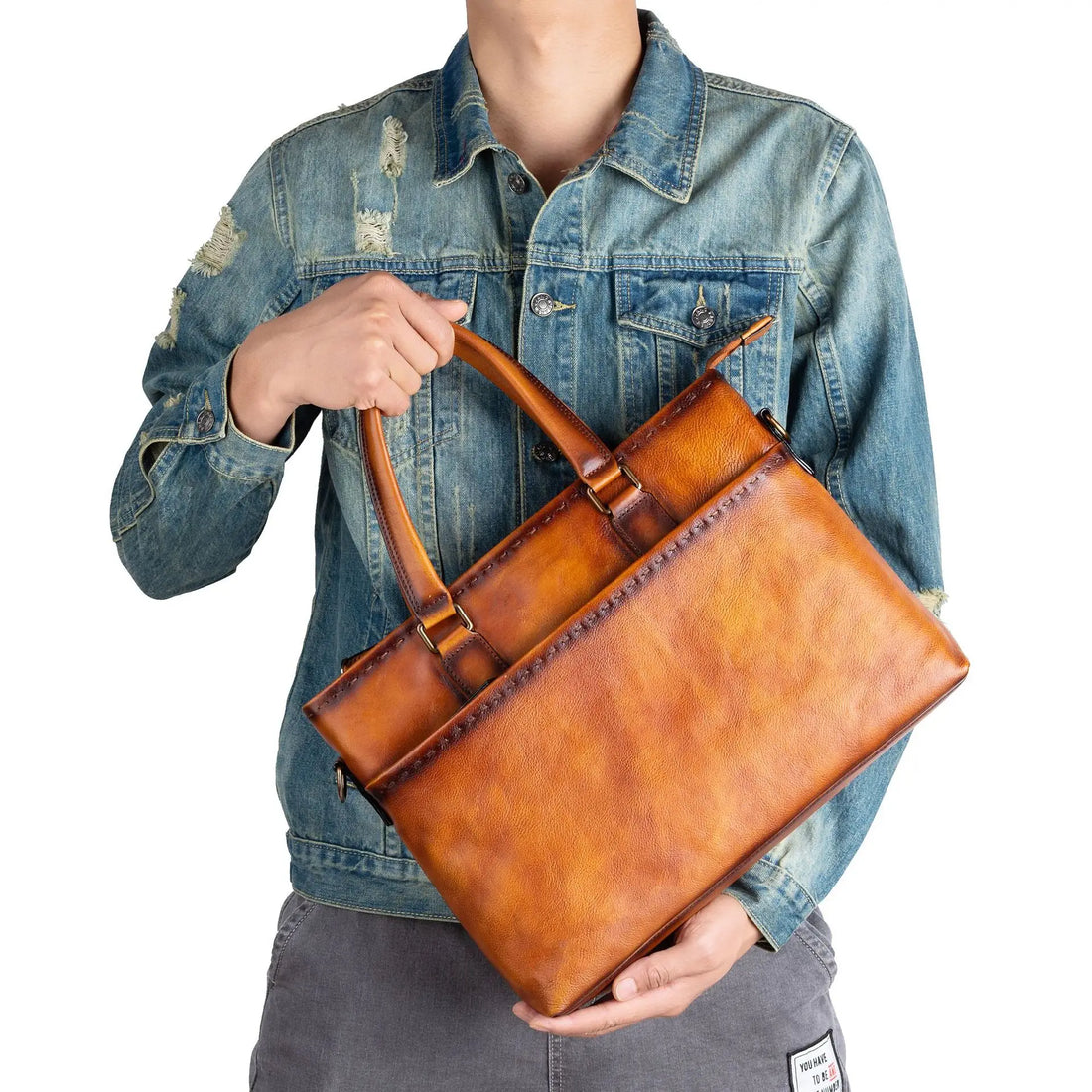 Genuine Leather Briefcase with Laptop Compartment