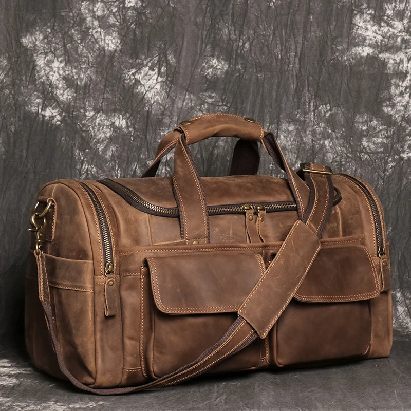 Leather Travel Bag – Large Capacity Weekend Duffel with Strap