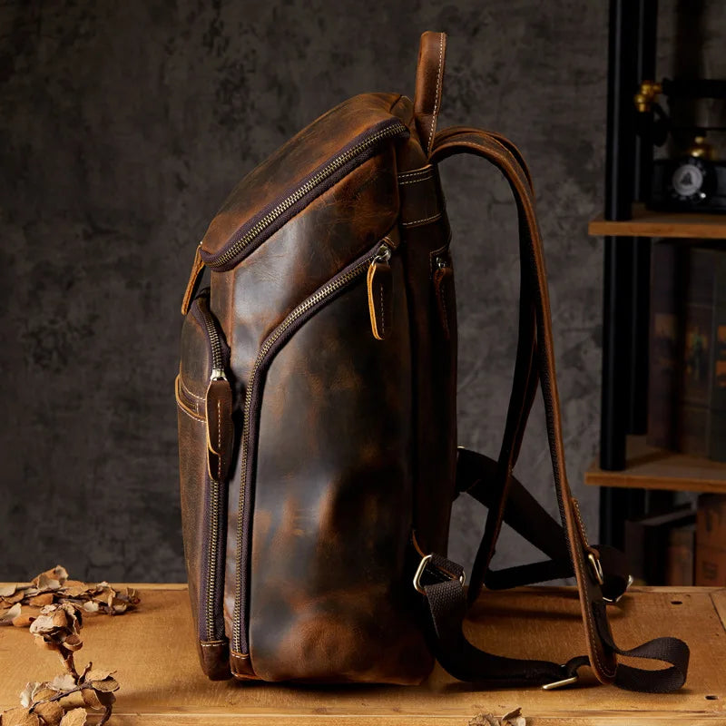 Men's Vintage Leather Laptop Backpack - 15.6" Travel School Bag