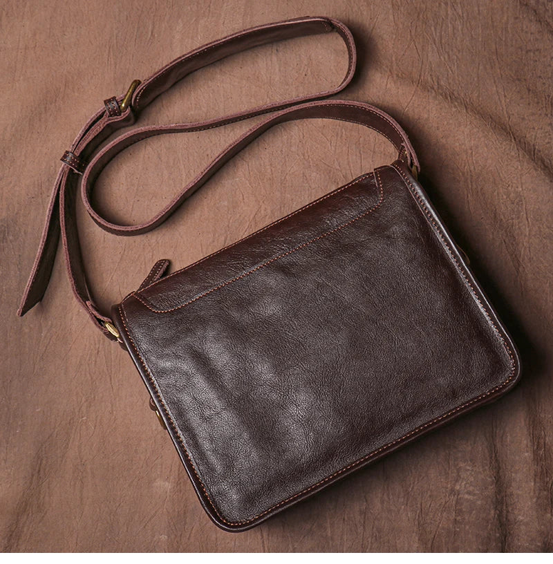 Crazy Horse Leather Messenger Bag with Laptop Compartment