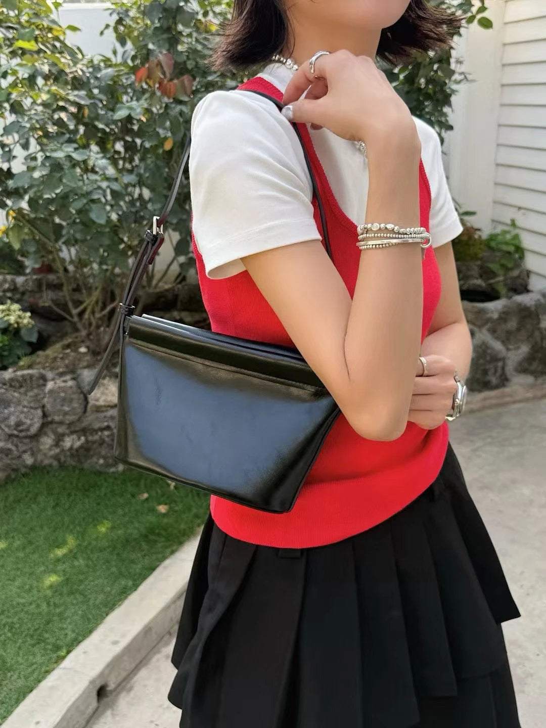 Beige Glossy Leather Flap Crossbody | KQ Premium