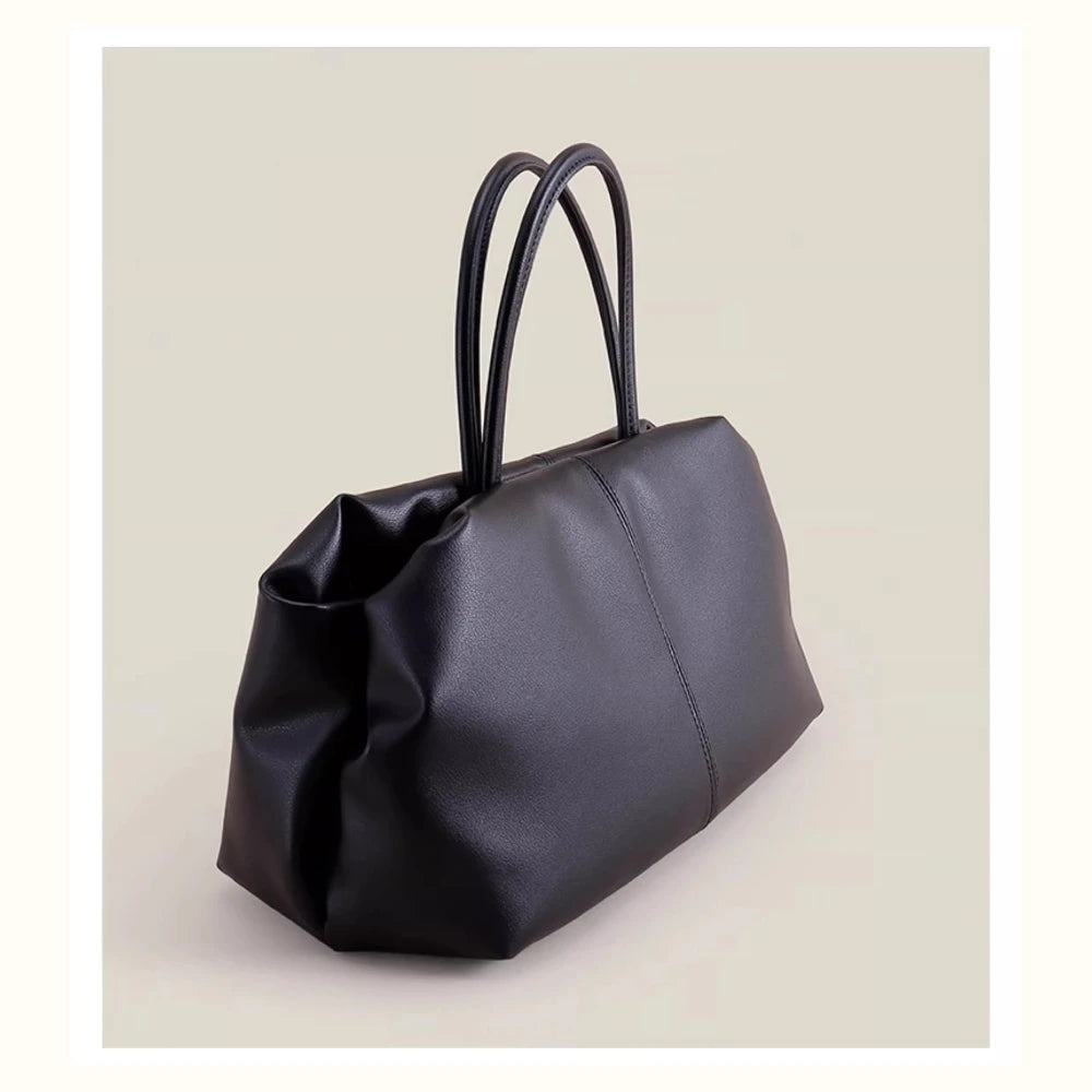 Black Coffee Cloud Tote - Cowhide Travel Handbag
