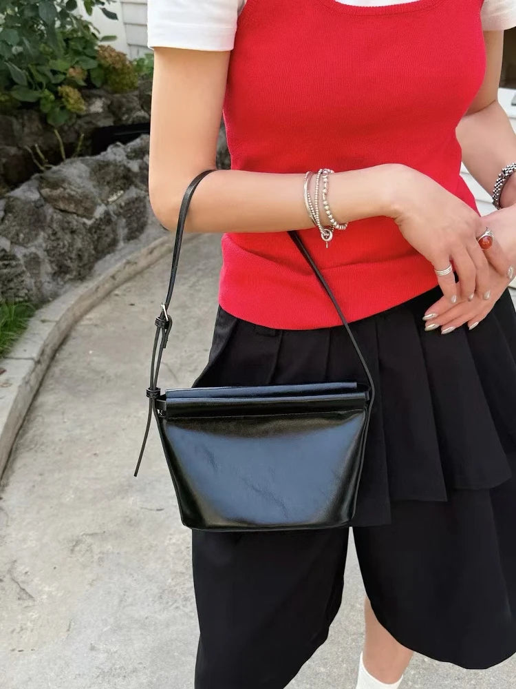 Beige Glossy Leather Flap Crossbody | KQ Premium