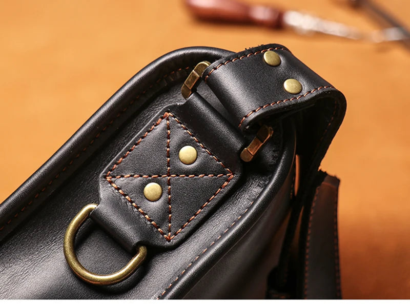 Crazy Horse Leather Messenger Bag with Laptop Compartment