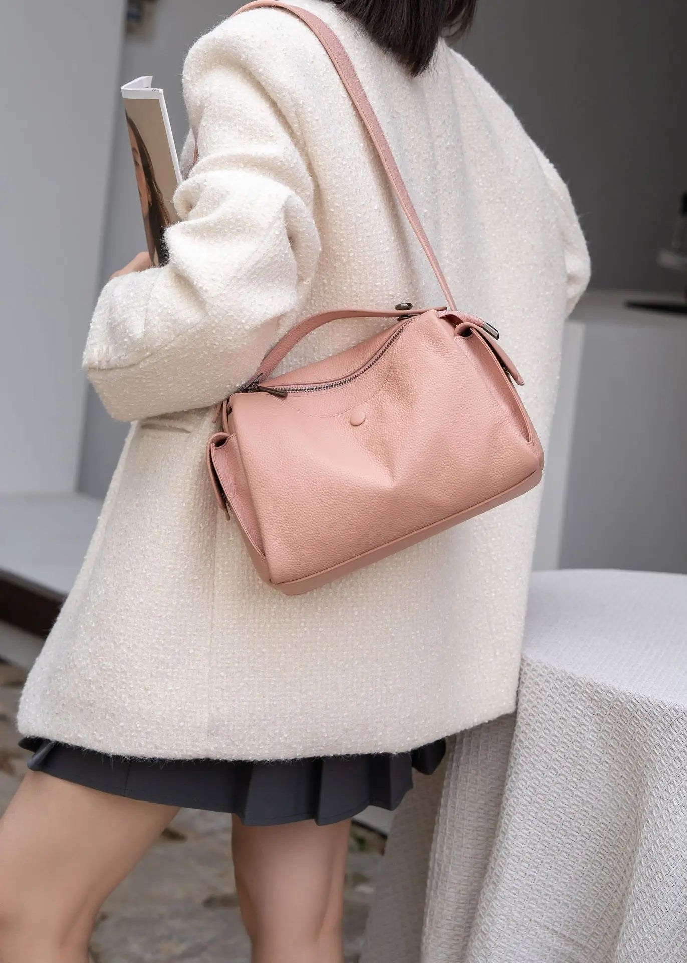 Beige Togo Leather Boston Tote - KQ Premium 2026