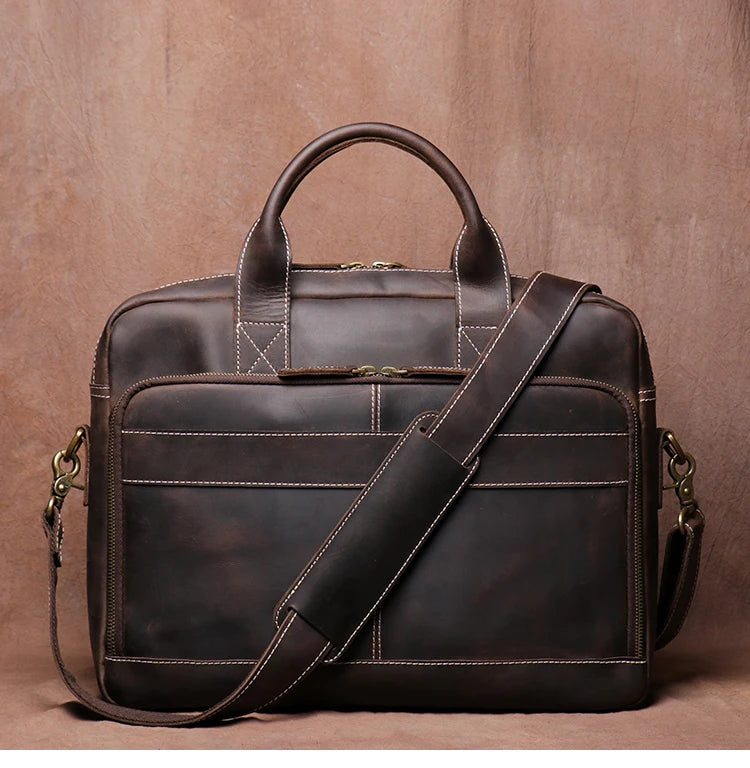 Leather Briefcase 15.6" Laptop Bag – Vintage Business Messenger