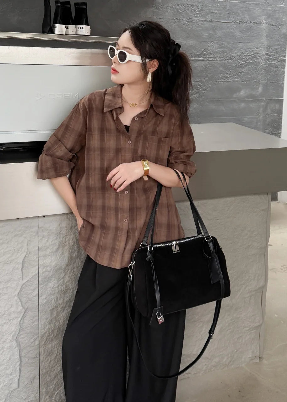 Black Suede Boston Tote Bag 2026