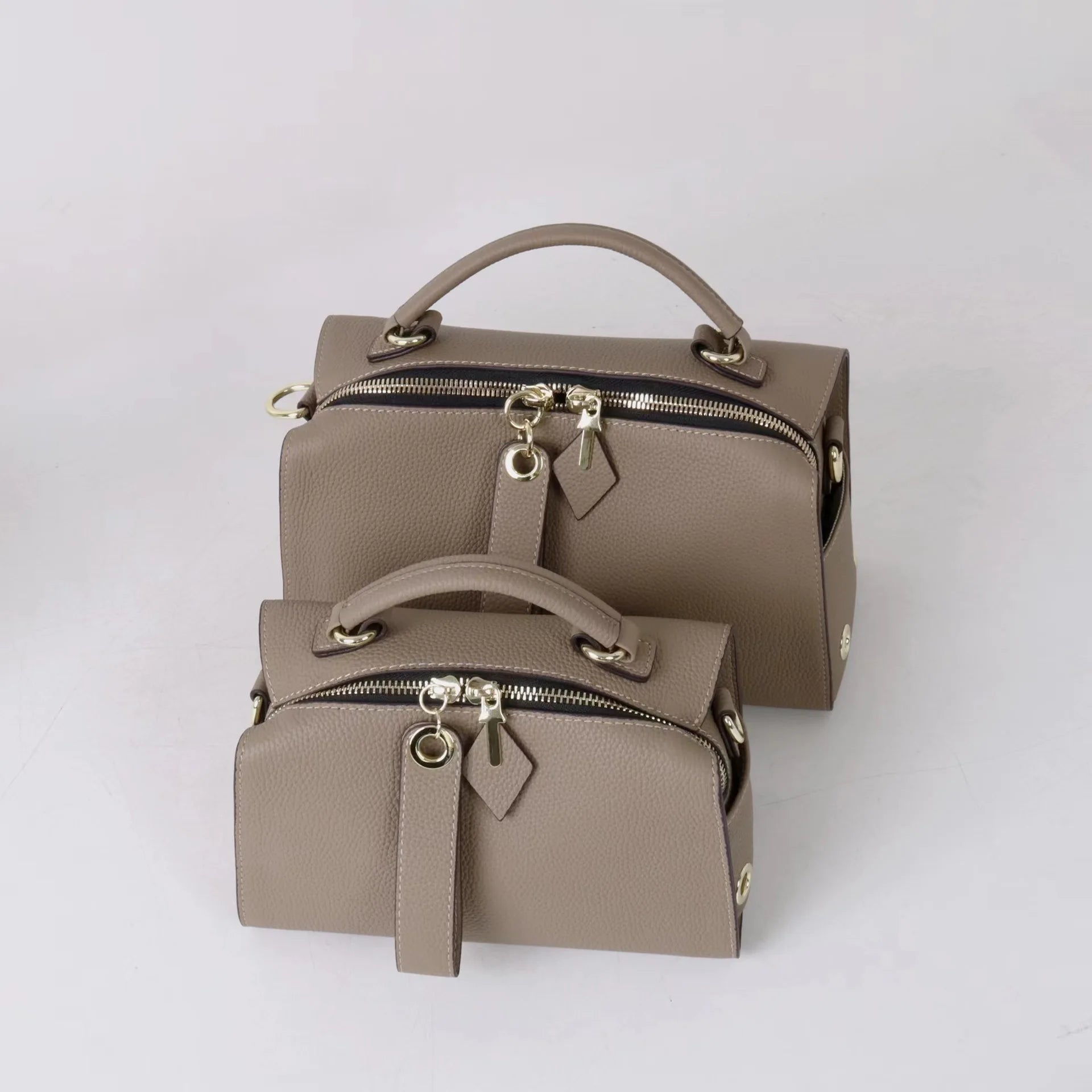 Beige Leather Bowling Tote