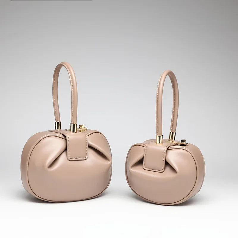 Women's Leather Dumpling Clutch - Khaki