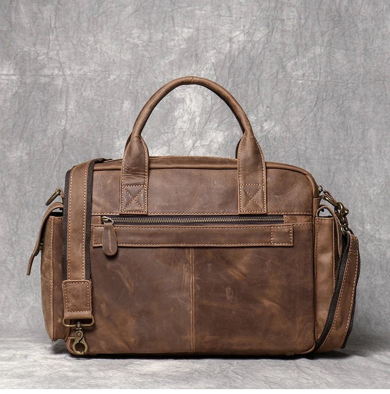 Crazy Horse Leather Briefcase with Laptop Compartment