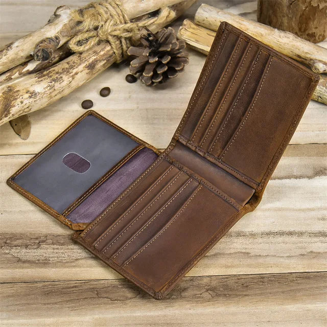 Men's Vintage Genuine Leather Trifold Wallet Slim Coin Purse