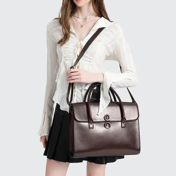 Leather Tote Bag – 14" Laptop Bag with Secure Lock Closure