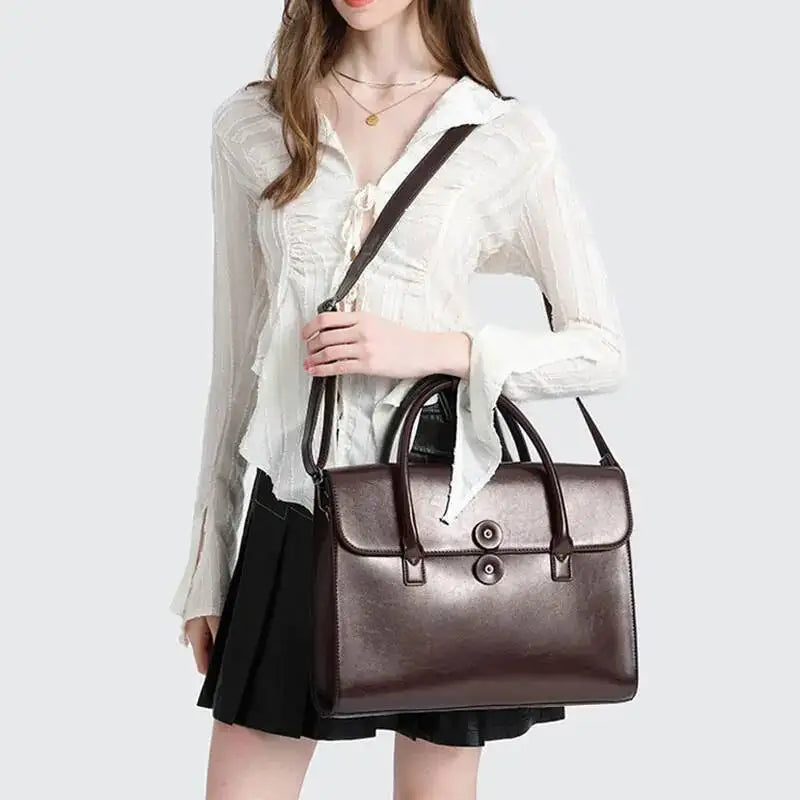 Leather Tote Bag – 14" Laptop Bag with Secure Lock Closure