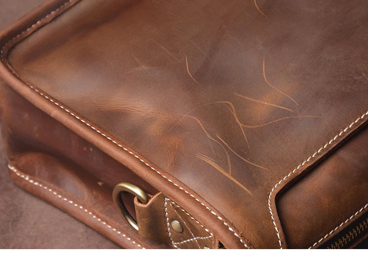 Crazy Horse Leather Messenger Bag with Laptop Compartment