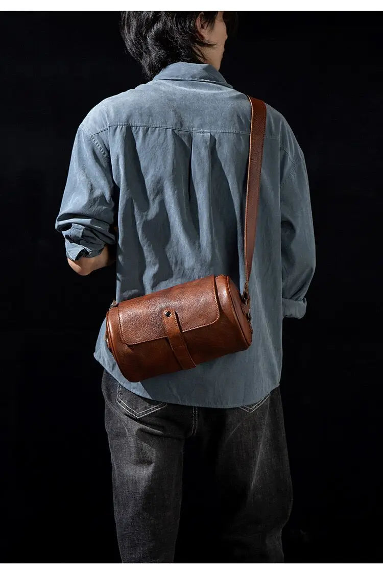 Leather Crossbody Bag with Cylinder Design