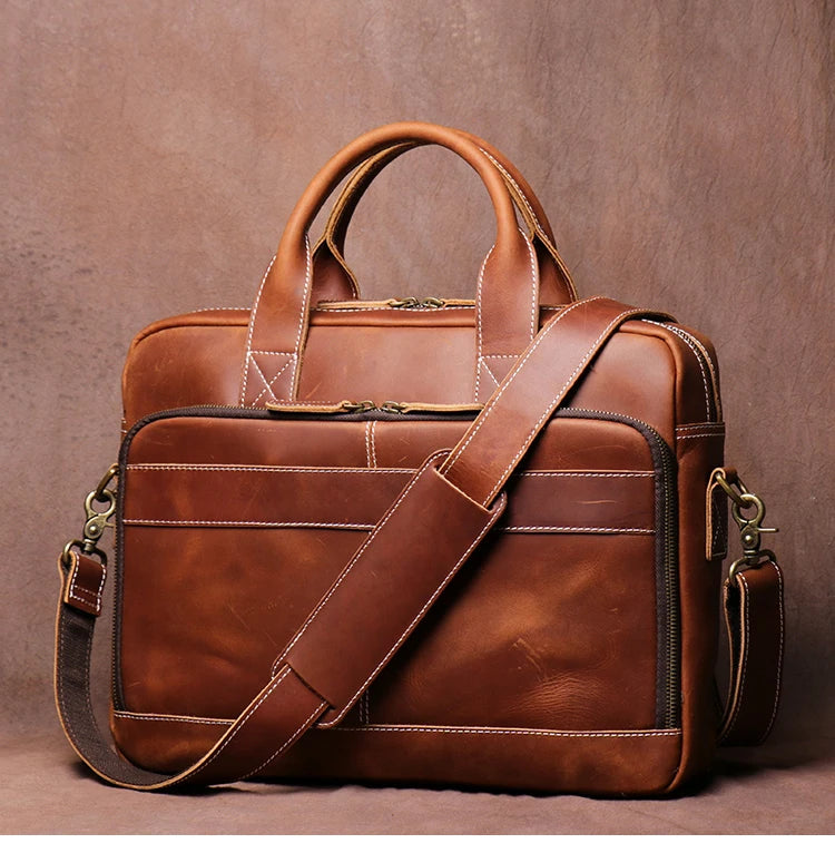 Leather Briefcase 15.6" Laptop Bag – Vintage Business Messenger