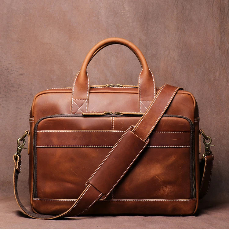 Leather Briefcase 15.6" Laptop Bag – Vintage Business Messenger