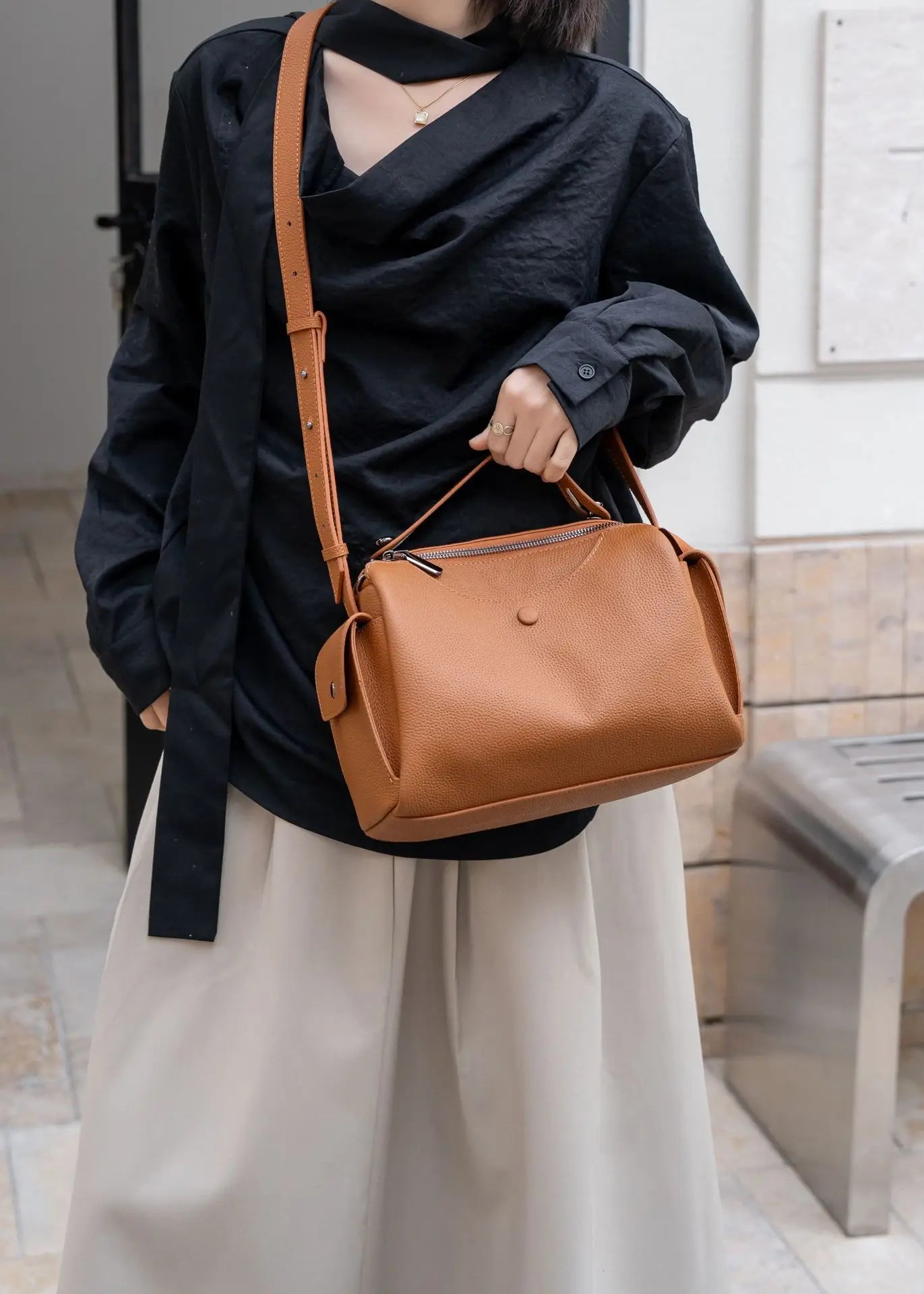 Beige Togo Leather Boston Tote - KQ Premium 2026