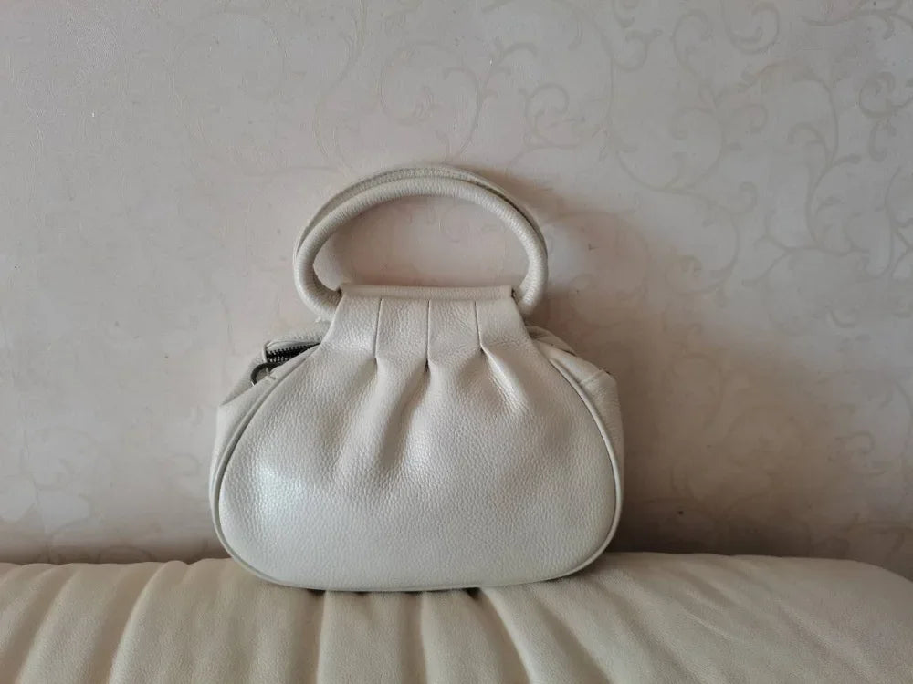 Beige Ruched Dumpling Crossbody Bag