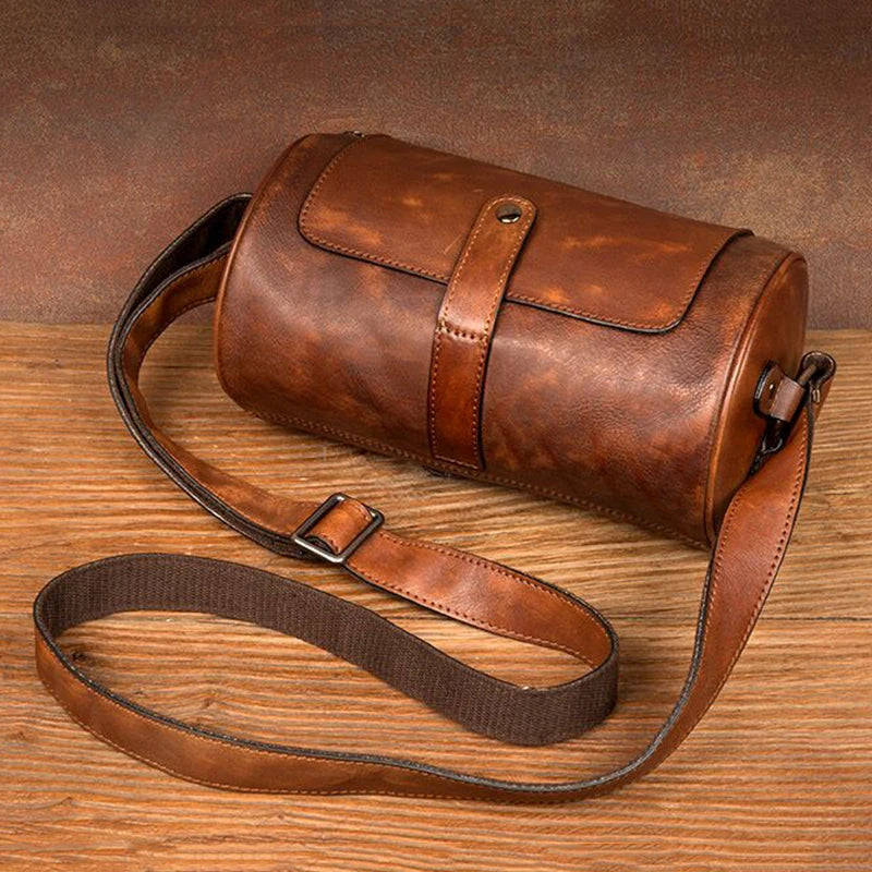 Leather Crossbody Bag with Cylinder Design