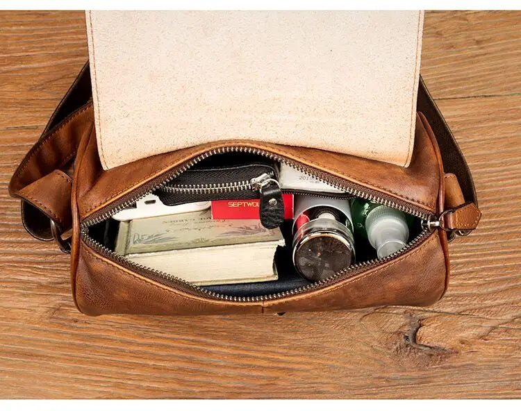 Leather Crossbody Bag with Cylinder Design