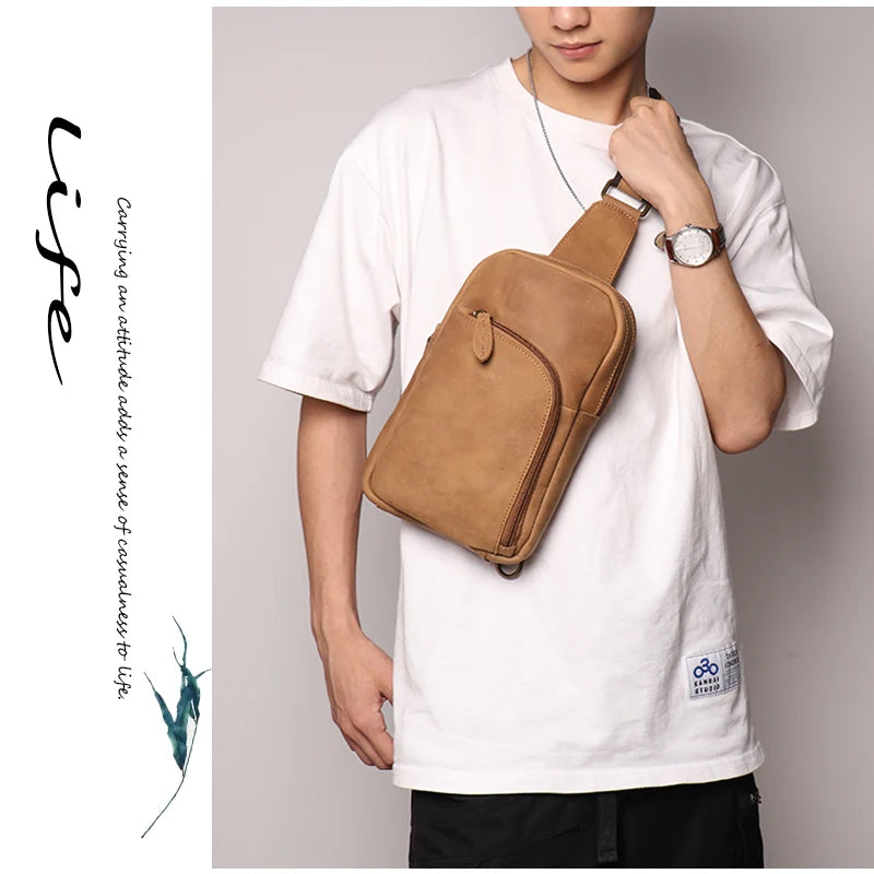 Leather Sling Bag – Compact Crossbody Chest Pack for Daily Use