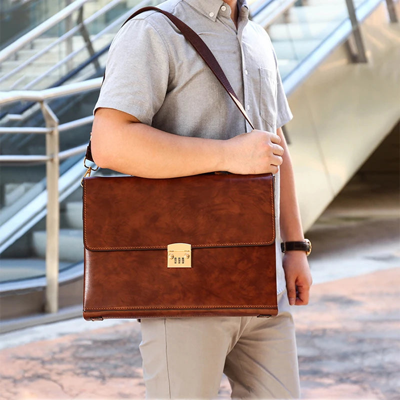 Leather Briefcase for Men with 14 Inch Laptop Compartment