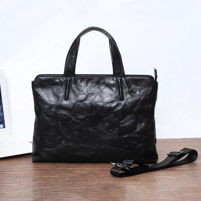 Leather Briefcase for Men - Laptop Bag with Shoulder Strap