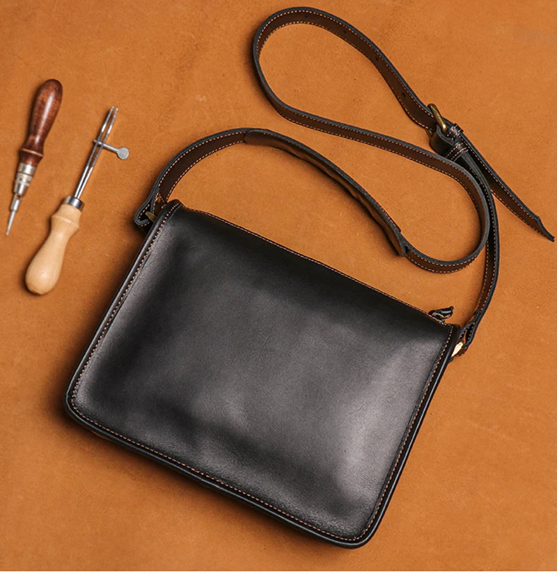 Crazy Horse Leather Messenger Bag with Laptop Compartment