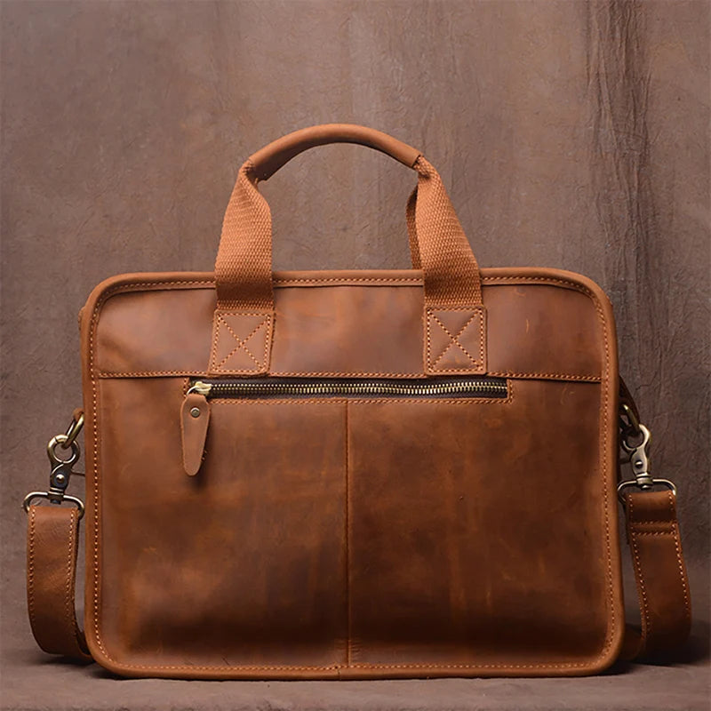 Leather Briefcase – 14 Inch Laptop Bag with Shoulder Strap