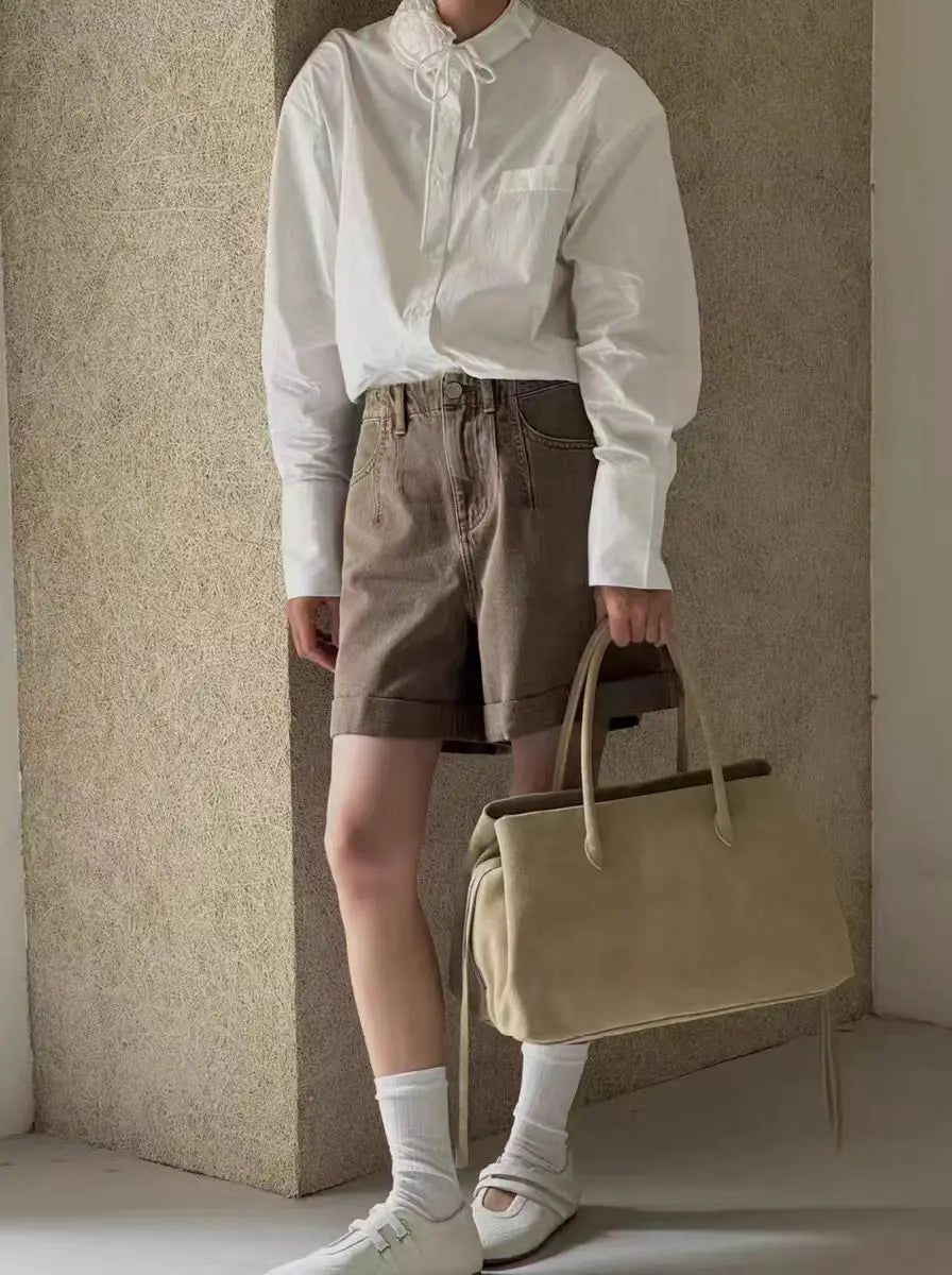 Apricot Suede Multi-Layer Tote - Large Commuter Handbag