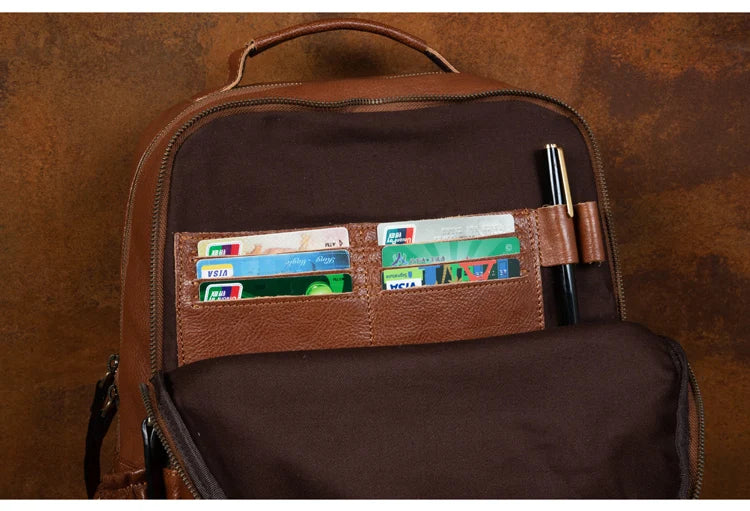 Leather Backpack – Large Capacity Travel & Laptop Bag 15.6 Inch