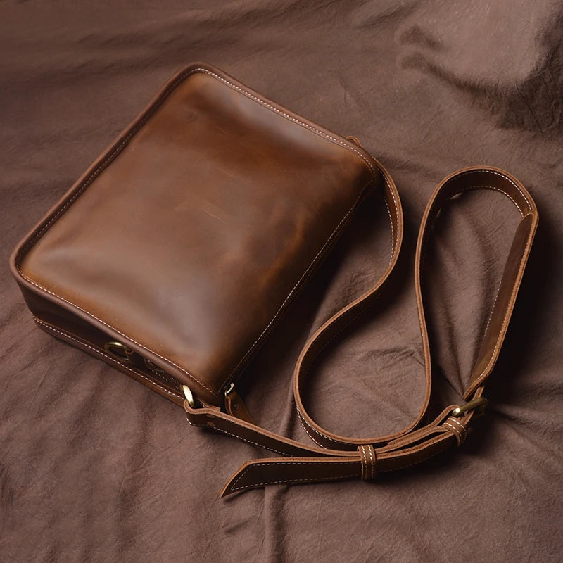 Crazy Horse Leather Messenger Bag with Laptop Compartment