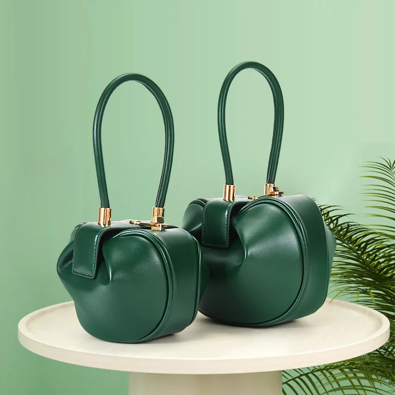 Women's Leather Dumpling Clutch - Khaki