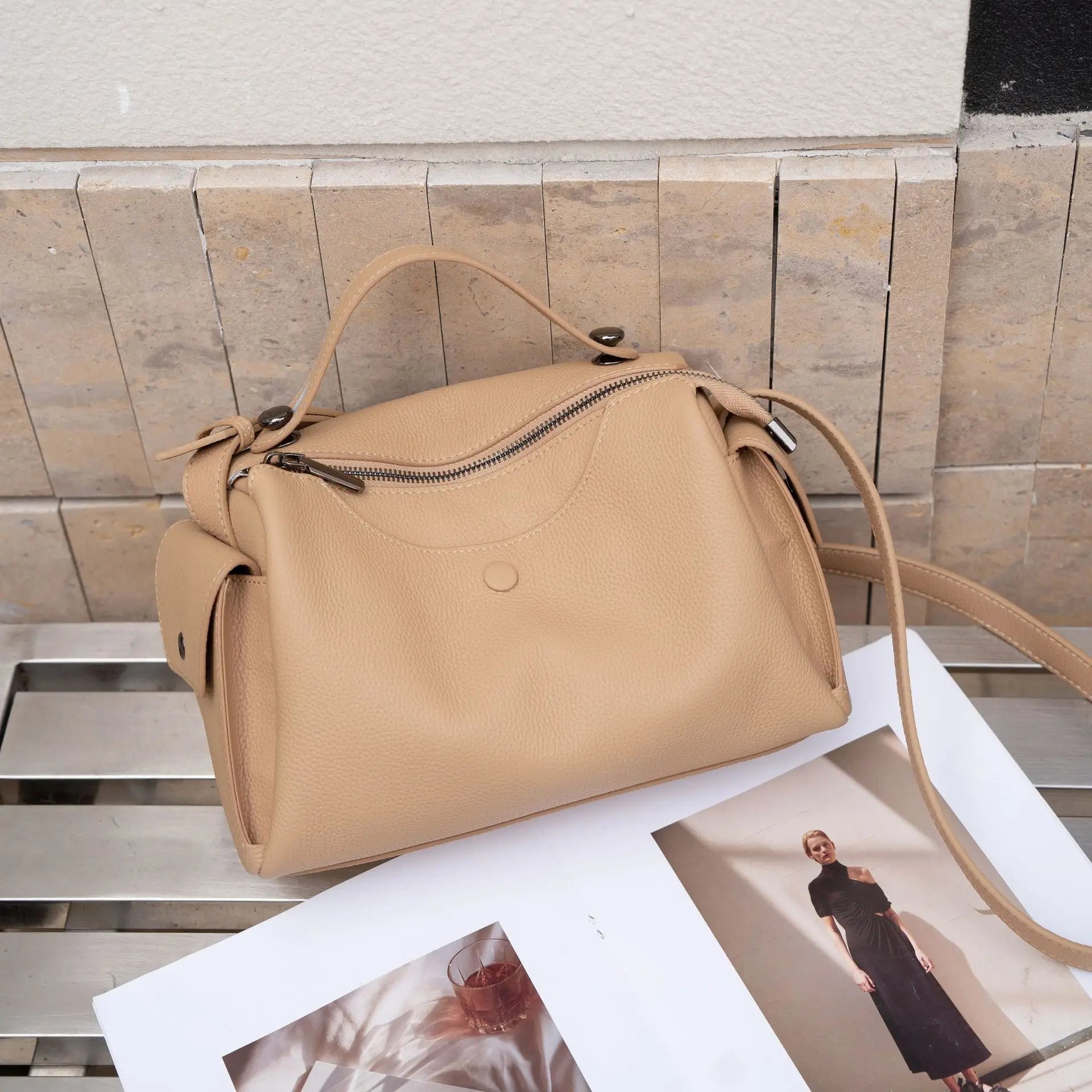 Beige Togo Leather Boston Tote - KQ Premium 2026